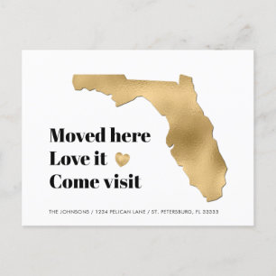 Metallic Gold Florida Map Nieuw Adres Aankondigingskaart