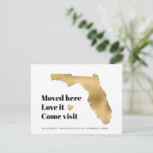 Metallic Gold Florida Map Nieuw Adres Aankondigingskaart (Staand voorkant)