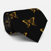 Metallic Gold Foil Butterflies op Black Stropdas (Opgerold)
