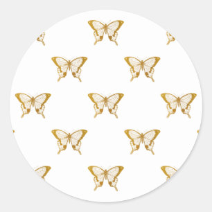 Metallic Gold Foil Butterflies op White Ronde Sticker