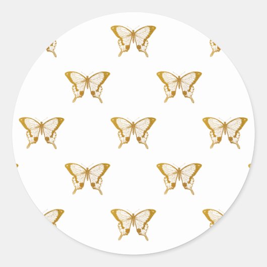 Metallic Gold Foil Butterflies op White Ronde Sticker (Voorkant)