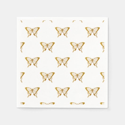 Metallic Gold Foil Butterflies op White Servet (Voorkant)