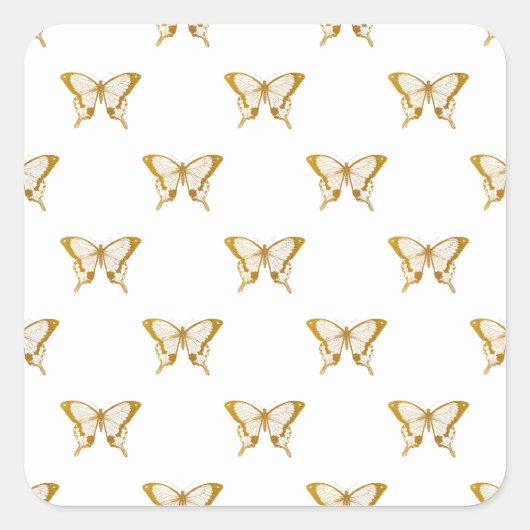 Metallic Gold Foil Butterflies op White Vierkante Sticker (Voorkant)