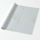 Metallic Gold Foliage & Floral Elegant Dusty Blue Cadeaupapier (Uitgerold)