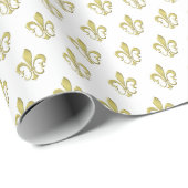 Metallic Gold French Fleur de Lis Wrapping Paper Cadeaupapier (Rol Hoek)