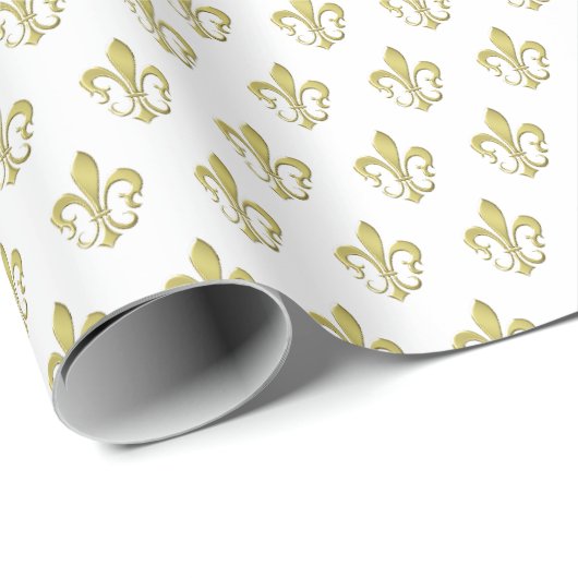 Metallic Gold French Fleur de Lis Wrapping Paper Cadeaupapier (Rol Hoek)