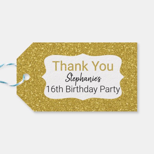 Metallic Gold Glitter Birthday Hartelijk dank Cadeaulabel (Achterkant Horizontaal)