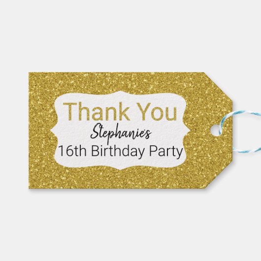 Metallic Gold Glitter Birthday Hartelijk dank Cadeaulabel (Voorkant (Horizontaal))