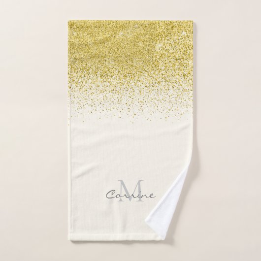 Metallic Gold Glitter Ombre op Cream Monogramed Bad Handdoek (Handdoek)
