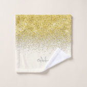 Metallic Gold Glitter Ombre op Cream Monogramed Bad Handdoek (Wasdoekje)