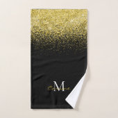 Metallic Gold Glitter Ombre op zwarte monogrammen Bad Handdoek (Handdoek)