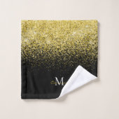 Metallic Gold Glitter Ombre op zwarte monogrammen Bad Handdoek (Wasdoekje)