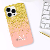 Metallic Gold Glitter Rain + Roos Kwarts Monogram Case-Mate iPhone Case