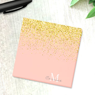 Metallic Gold Glitter Rain + Roos Kwarts Monogram Post-it® Notes