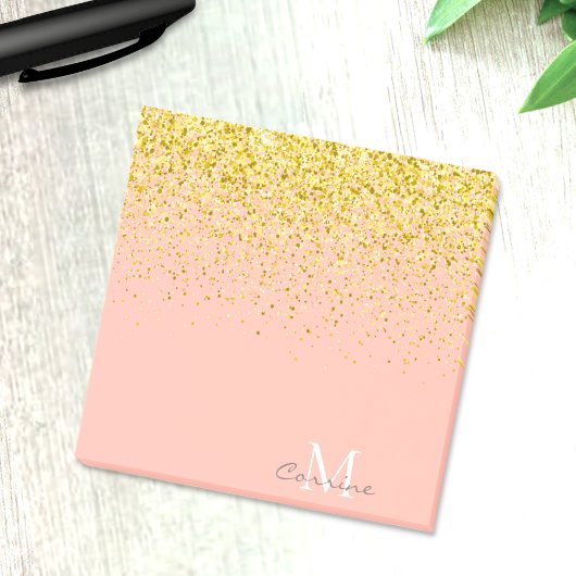 Metallic Gold Glitter Rain + Roos Kwarts Monogram Post-it® Notes