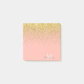 Metallic Gold Glitter Rain + Roos Kwarts Monogram Post-it® Notes (Voorkant)
