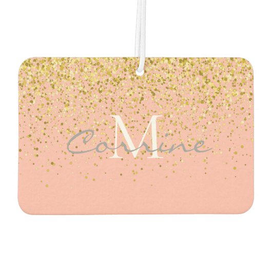 Metallic Gold Glitter Rain +Roos Quartz Monogram Luchtverfrisser (Achterkant)