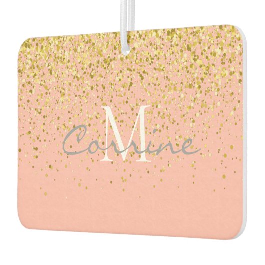 Metallic Gold Glitter Rain +Roos Quartz Monogram Luchtverfrisser (Links)