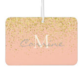 Metallic Gold Glitter Rain +Roos Quartz Monogram Luchtverfrisser (Voorkant)