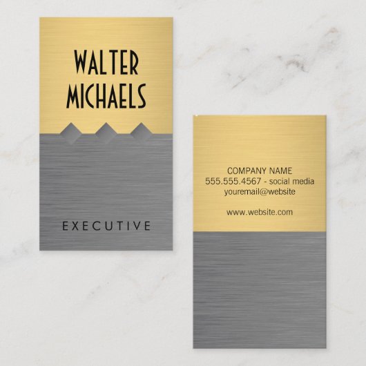 Metallic Gold Grey Color Block Visitekaartje (Voorkant / Achterkant)