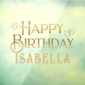 Metallic Gold Happy Birthday Banner met Harten Raamsticker (Vel 3)