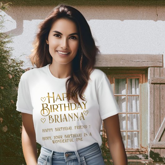 Metallic Gold Happy Birthday Bericht Harten Vriend T-shirt