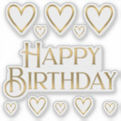 Metallic Gold Happy Birthday Sticker and Hearts  (Voorkant)