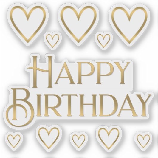 Metallic Gold Happy Birthday Sticker and Hearts  (Voorkant)