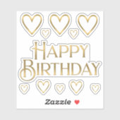 Metallic Gold Happy Birthday Sticker and Hearts  (Vel)