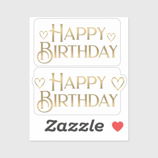 Metallic Gold Happy Birthday Sticker en hart (Vel)