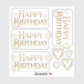 Metallic Gold Happy Birthday Sticker en hart (Vel)
