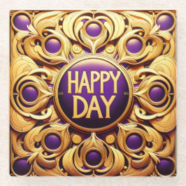 Metallic Gold Happy Day Glass Onderzetter