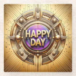 Metallic Gold Happy Day Glass Onderzetter