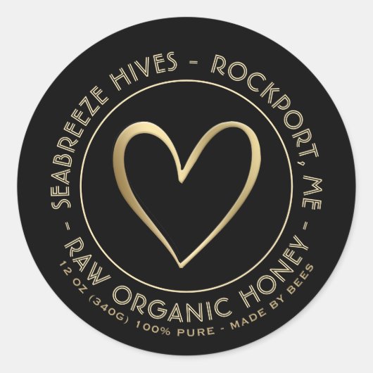 Metallic Gold Heart Organic Honey Jar Label (Voorkant)
