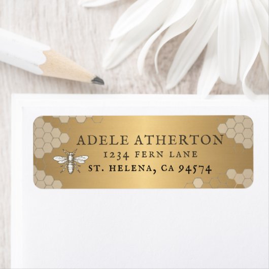 Metallic Gold Heraldic Bee Address Label (Insitu)