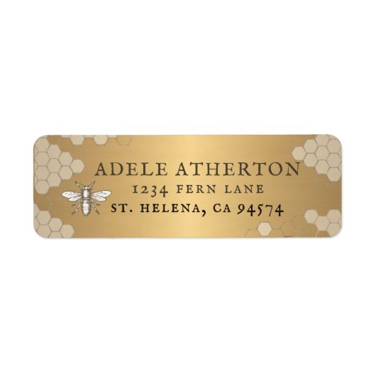 Metallic Gold Heraldic Bee Address Label (Voorkant)