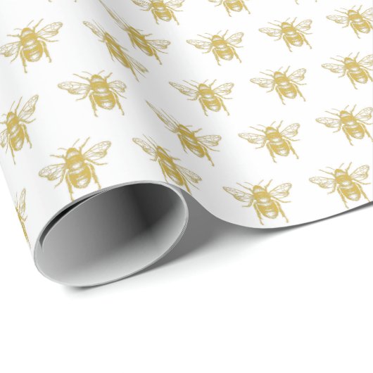 Metallic Gold Honey Bee Cadeaupapier (Rol Hoek)