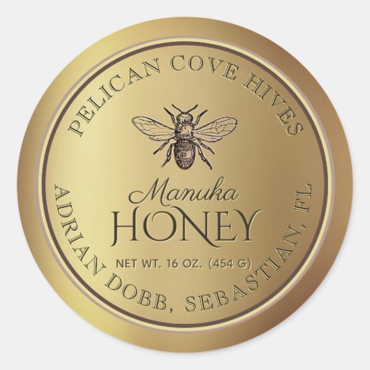 Metallic Gold Honey Bee Ronde Sticker (Voorkant)