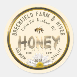 Metallic Gold Honey Label Bee Daisy Bloem Ivoor