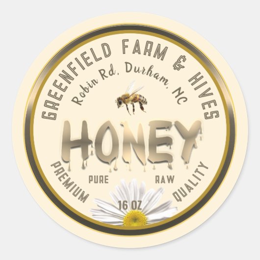 Metallic Gold Honey Label Bee Daisy Bloem Ivoor (Voorkant)