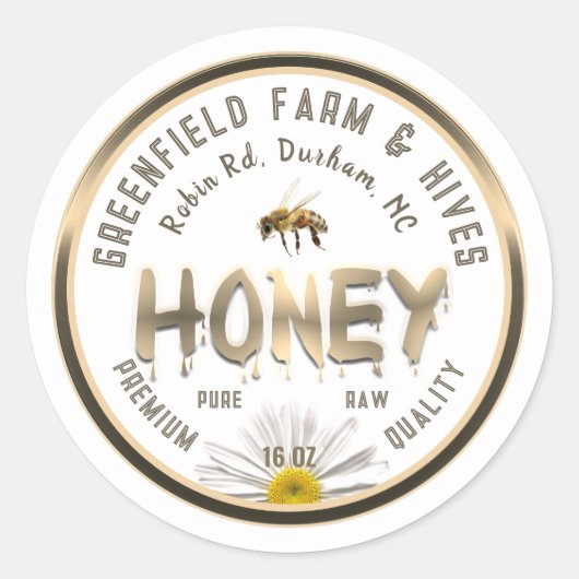 Metallic Gold Honey Label Bee Daisy Flower (Voorkant)