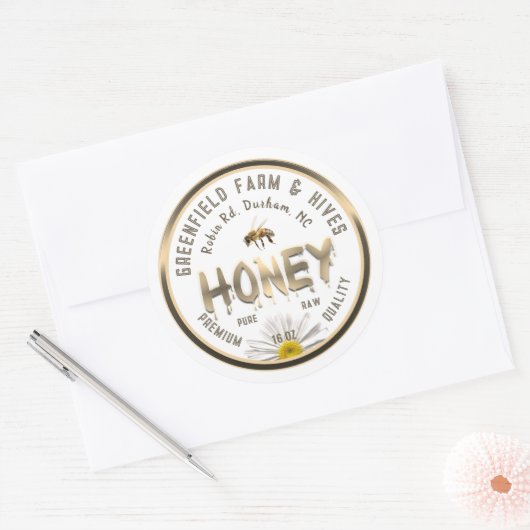 Metallic Gold Honey Label Bee Daisy Flower (Envelop)