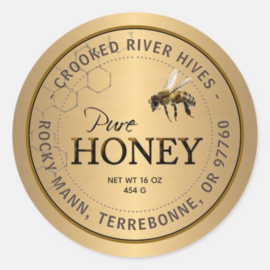 Metallic Gold Honey Label Realistic Bee Honeycomb (Voorkant)