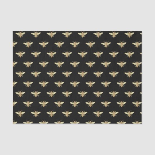 Metallic Gold Honeybee op Black Tissue Paper Tissuepapier (Voorkant)