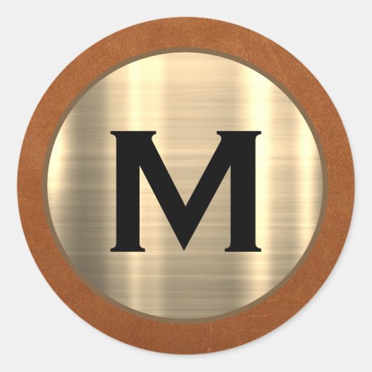 Metallic Gold Initiaal Ronde Sticker (Voorkant)