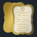 Metallic Gold Jewish Star van David Bar Mitzvah Kaart<br><div class="desc">Deze uitnodigingen kunnen worden aangepast voor elke joodse heilige gebeurtenis zoals Bar Mitzvah, Bat Mitzvah, Bevestiging, Wedding, enz. Voeg uw douaneverklaring toe door de "Edit this design sjabloon"sectie te gebruiken of de blauwe "Customize het"knoop te klikken om de doopvontstijl en de kleur te veranderen, of een foto of een extra...</div>