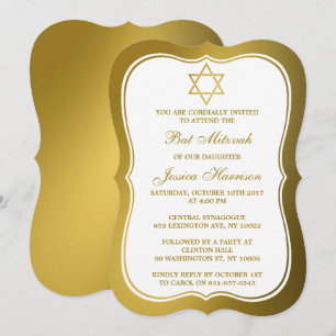 Metallic Gold Jewish Star van David Bat Mitzvah Kaart