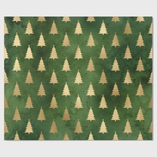 Metallic Gold kerstbomen op groen Cadeaupapier (Vlak)