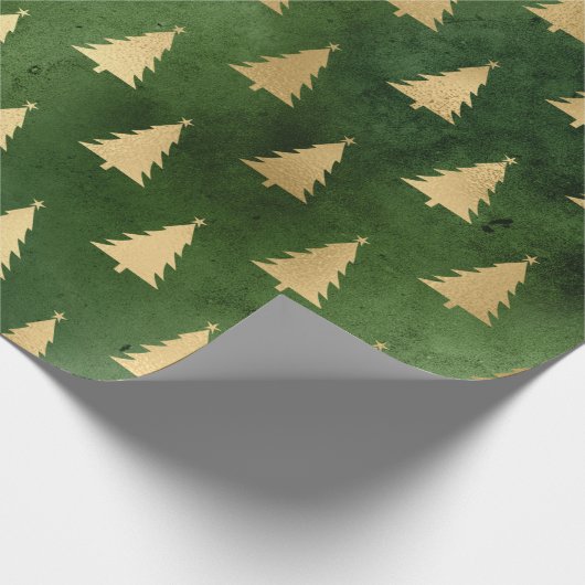 Metallic Gold kerstbomen op groen Cadeaupapier (Hoek)