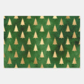 Metallic Gold kerstbomen op groen Inpakpapier Vel (Voorkant 3)